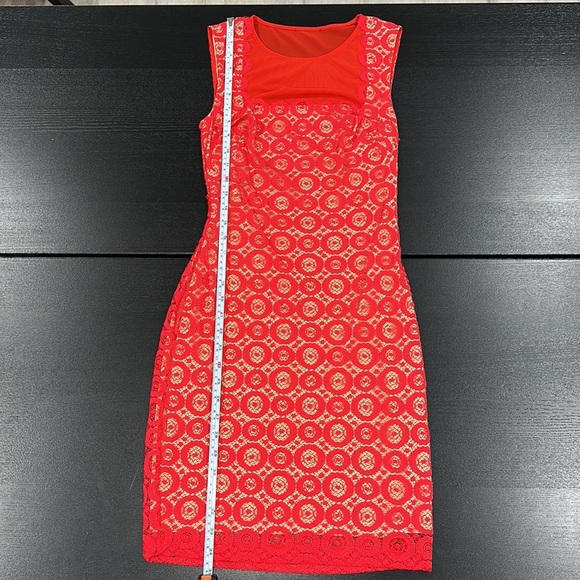 Bebe Red Lined Lace Bodycon Mini Dress with Mesh Inserts - XS - Picture 7 of 12